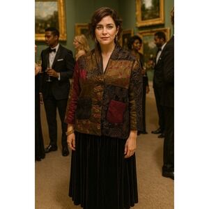 First Vision S Shirin Boho Wearable‎ Art Dark Patchwork Embroider Jacket Vintage